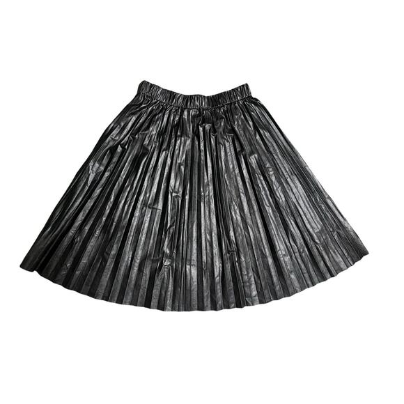 Lane Bryant Skirt Women 14/16 Black Faux Leather Pleated Flared Swing Midi - Picture 4 of 11